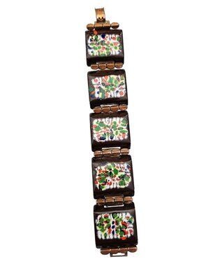 Matisse Renoir Chestnut Brown Specked Red Green Blue Panel Bracelet J688
